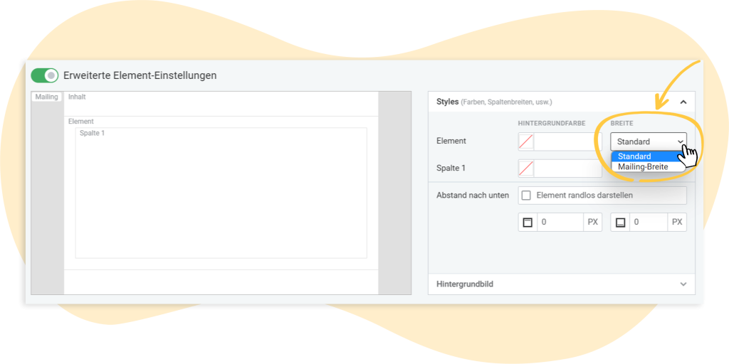 Breite eines Elements im rapidmail Mailing-Editor anpassen