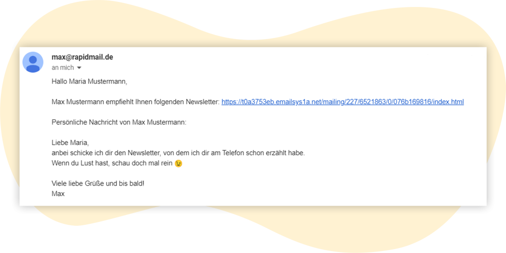 Info-Mail beim Weiterempfehlen des Newsletters mit rapidmail