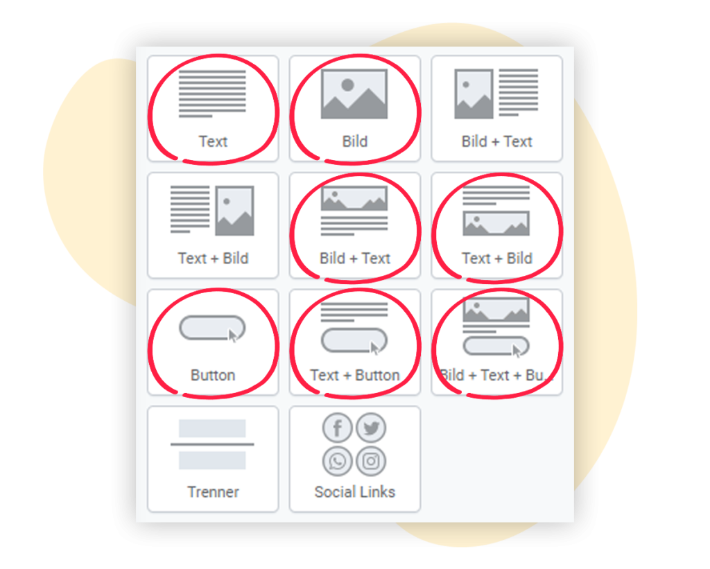 rapidmail Elemente, bei denen Spalten eingestellt werden können.