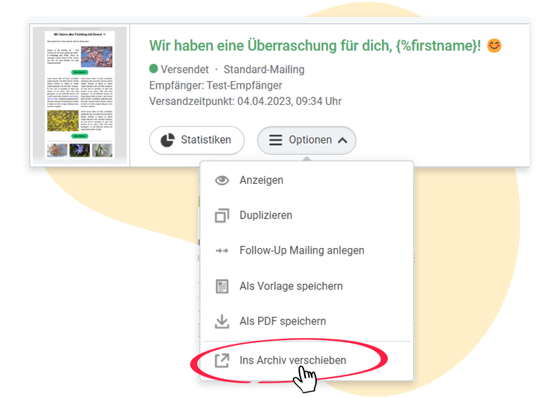 Mailing archivieren in der rapidmail Mailingübersicht