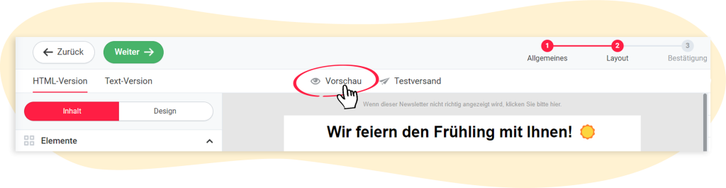 Vorschaufunktion im rapidmail Mailing-Editor