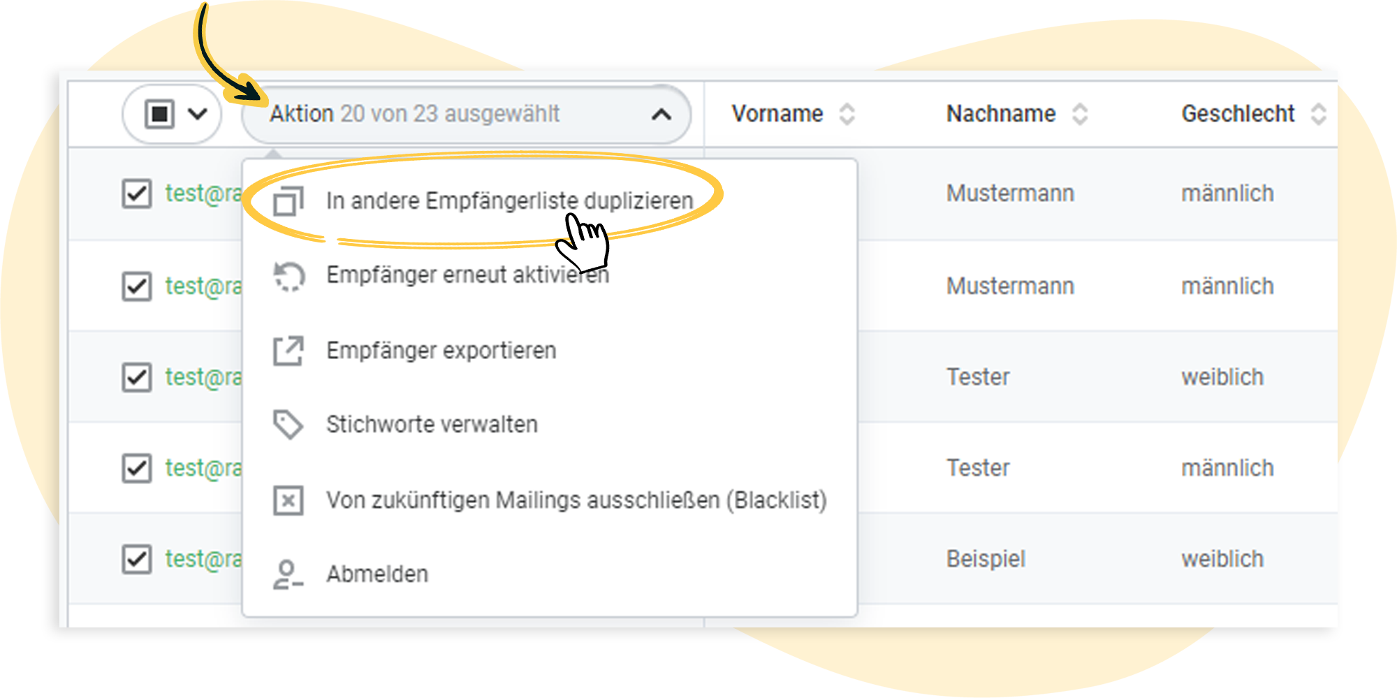 Aktion durchführen: Empfänger duplizieren