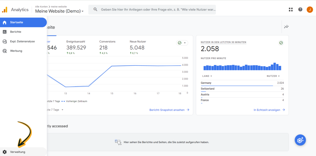 Navigation zum Conversion-Bereich in Google Analytics 4