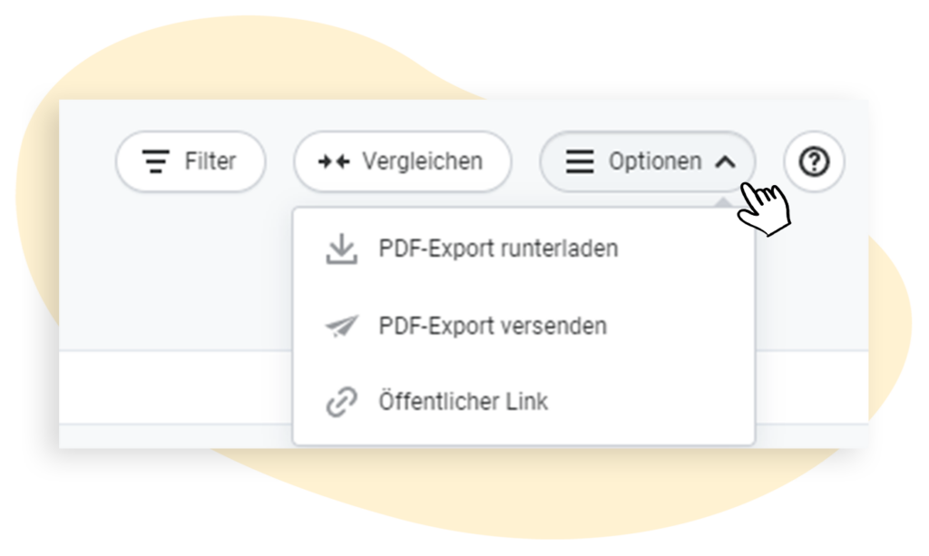 Optionen zum Exportieren und Versenden von den in den Statistiken gesammelten Informationen