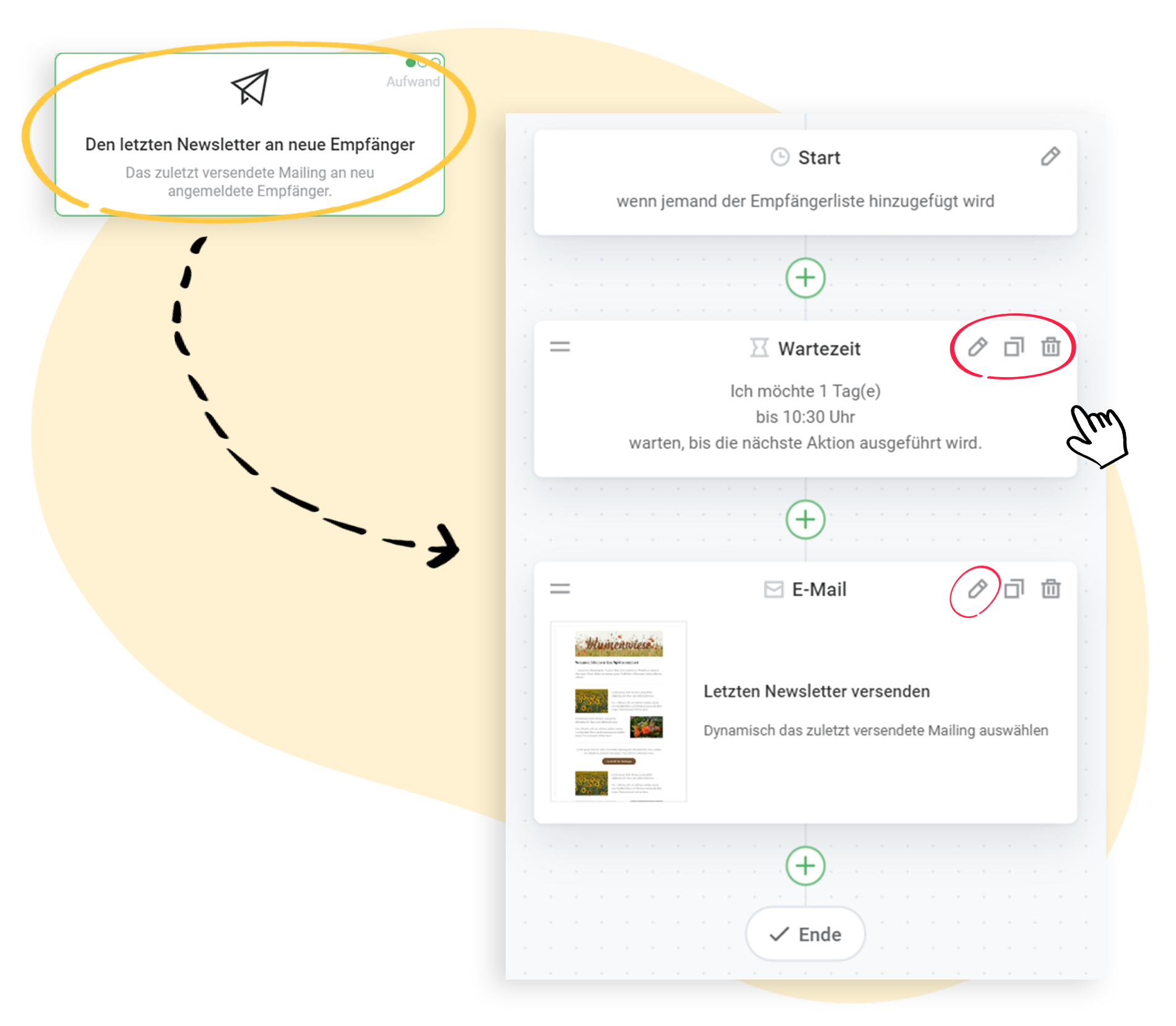 Elemente für die Automation bearbeiten, wie Wartezeit und E-Mail