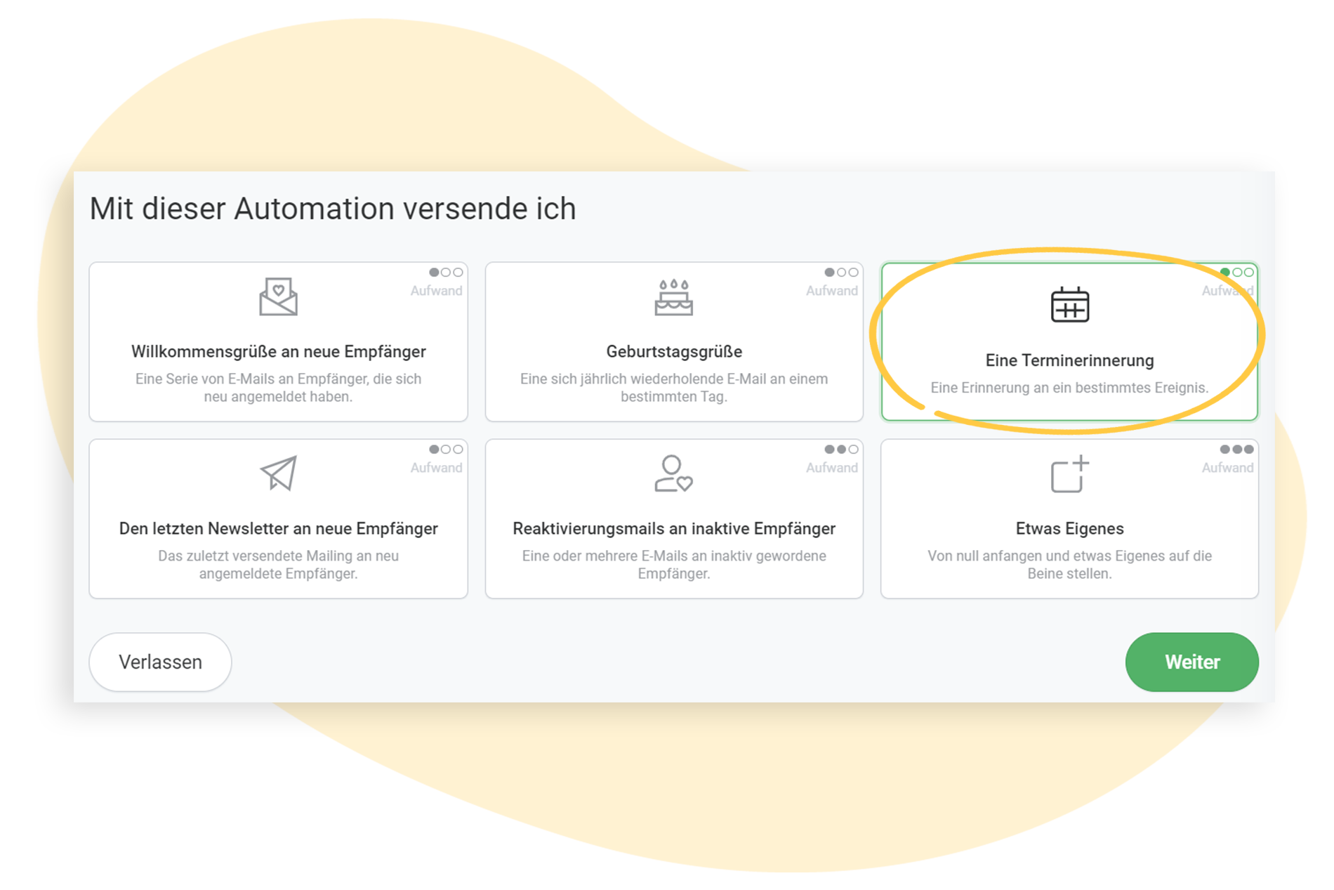 Schritt 1: Use Case Terminerinnerung auswählen