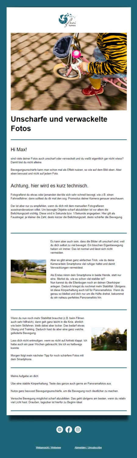 Beispiel eines automatisierten E-Mail-Kurses mit Fotografie-Lektionen-Teil 2