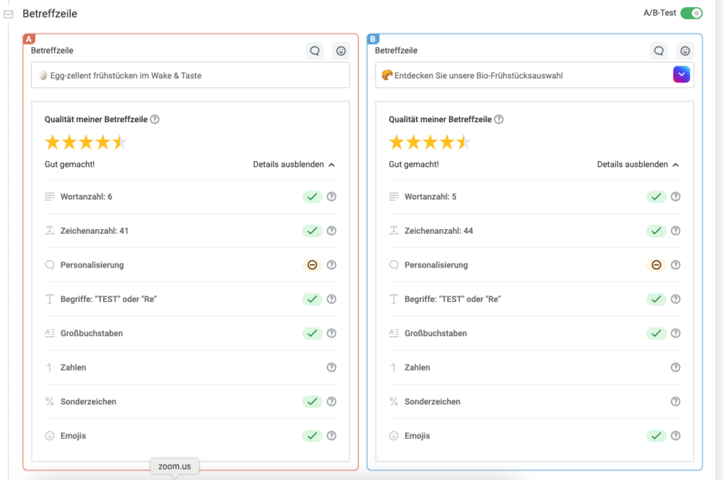 Test zweier E-Mail-Betreffzeilen mit dem rapidmail A/B-Test